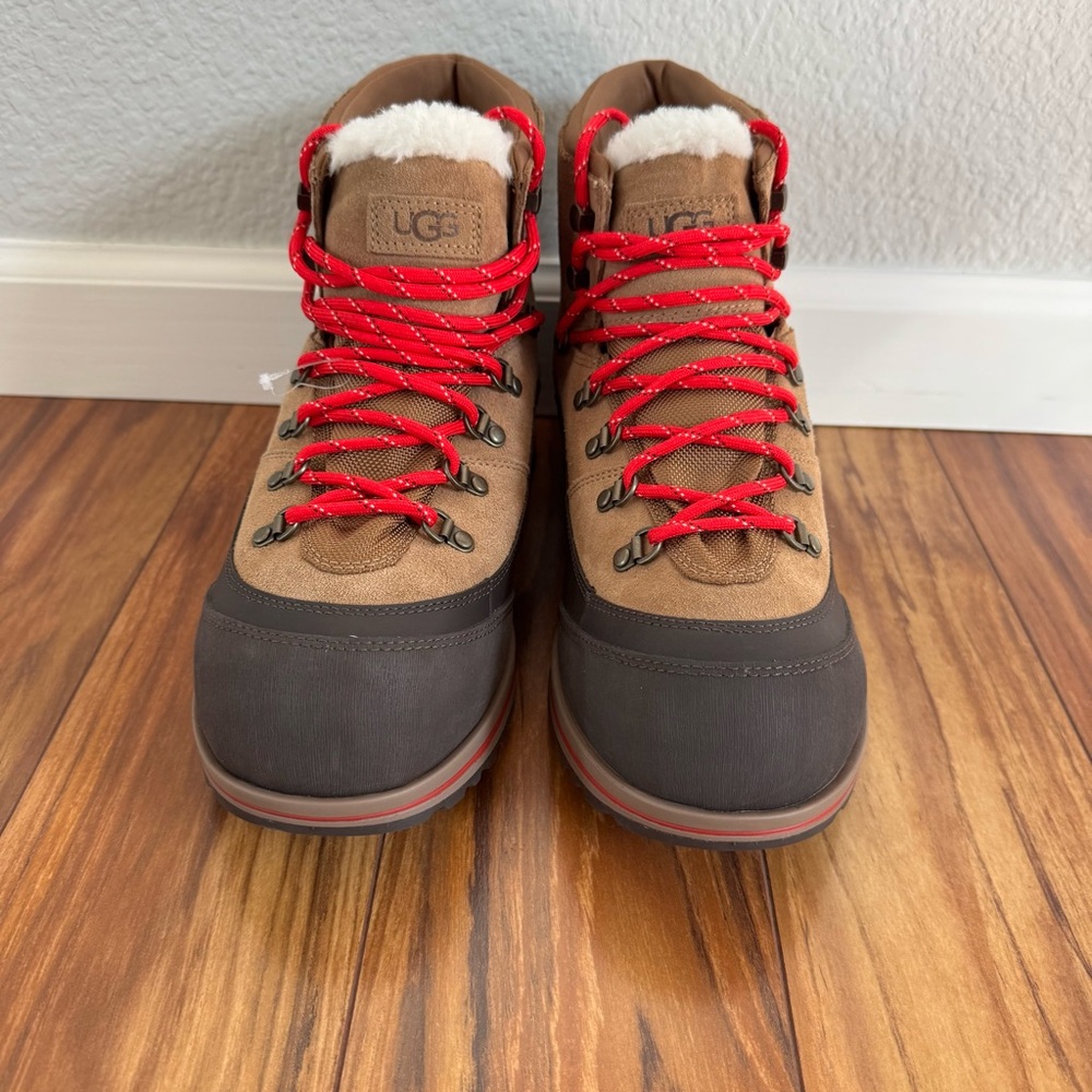 UGG Brown and Red Winter Rain Boots with Shearling Collar